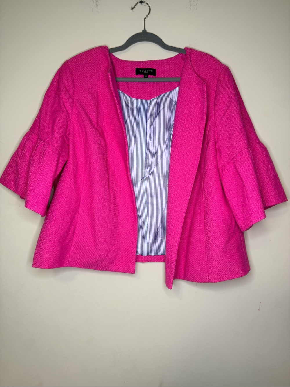 Talbots Women’s Pink Flare Sleeve Tweed Jacket Fully Lined with Pockets Sz 16W - Picture 2 of 10